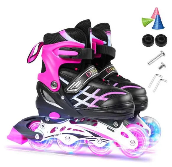 Staright Patins embutidos iluminadores ajustáveis com rodas iluminadas para crianças e jovens Patins embutidos para meninas e meninos