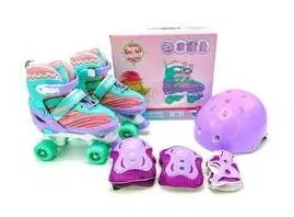 Patins Infantil 4 Rodas Violeta com Kit de Proteção Tamanho Ajustável 34 ao 37