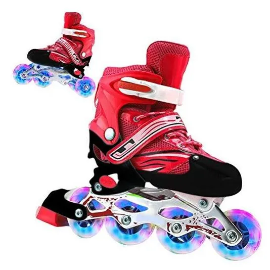 Fymini Patins 2 em 1 com 4 tamanhos de patins ajustáveis para crianças e adultos ao ar livre