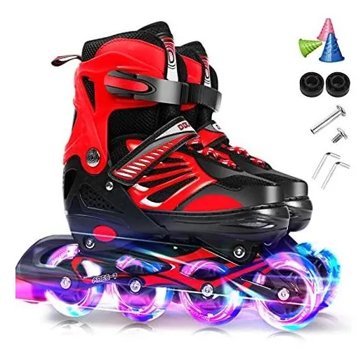 Patins embutidos iluminantes ajustáveis com rodas iluminadas para crianças e garotas jovens Patins embutidos para meninos