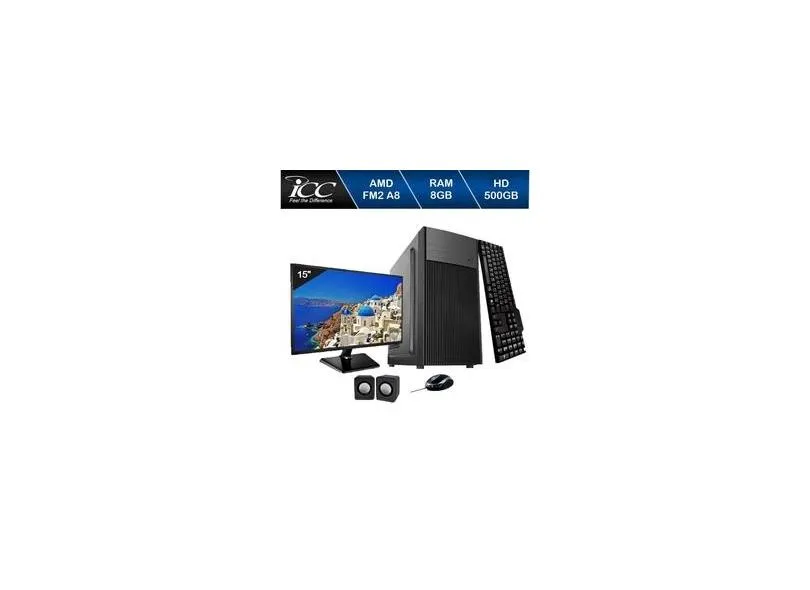 Computador Icc Processador Amd Fm2 A8 8gb de Ram Hd 500gb Kit Multimídia Monitor 15 Dvdrw