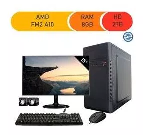 Computador Corporate Processador Amd Fm2 A10 8gb de Ram Hd 2 Tb Kit Multimídia Monitor 15 Windows 10