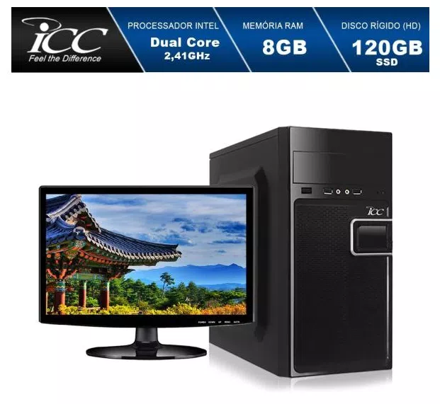 Computador ICC IV1886SWM15 Intel Dual Core 2,41Ghz 8GB HD 120GB SSD HDMI FULL HD Monitor LED Windows 10