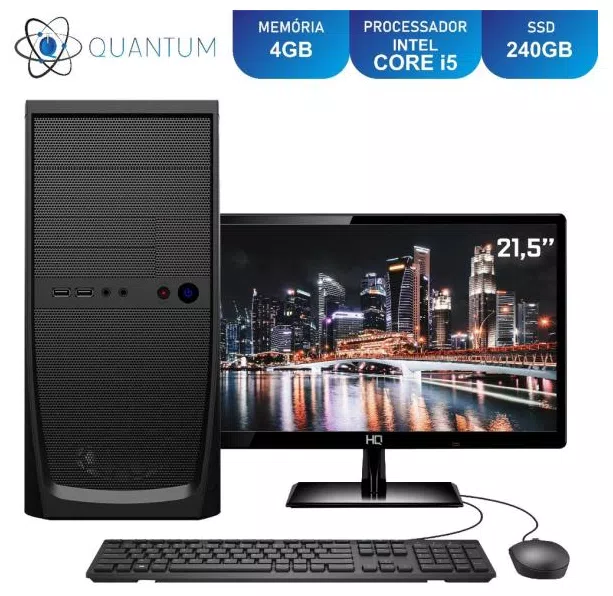 Computador Completo Home and Business Intel Core i5 RAM 4GB SSD 240GB Monitor 21.5" Full HD LED Quantum