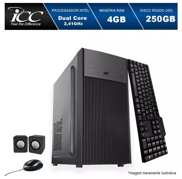 Computador Desktop ICC IV1840C2 Intel Dual Core 2.41ghz 4GB HD 250GB DVDRW Kit Multimídia  USB 3.0 HDMI FULLHD