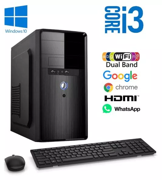 Computador PC CPU Intel Core i3 4GB HD 500GB Windows 10 HDMI Full HD Wifi dual band mouse e teclado sem fio EasyPC Desktop