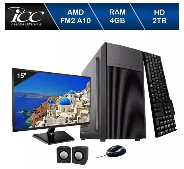 Computador Completo Icc Processador Amd Fm2 A10 4Gb De Ram Hd 2 Tb Dvdrw Monitor 15