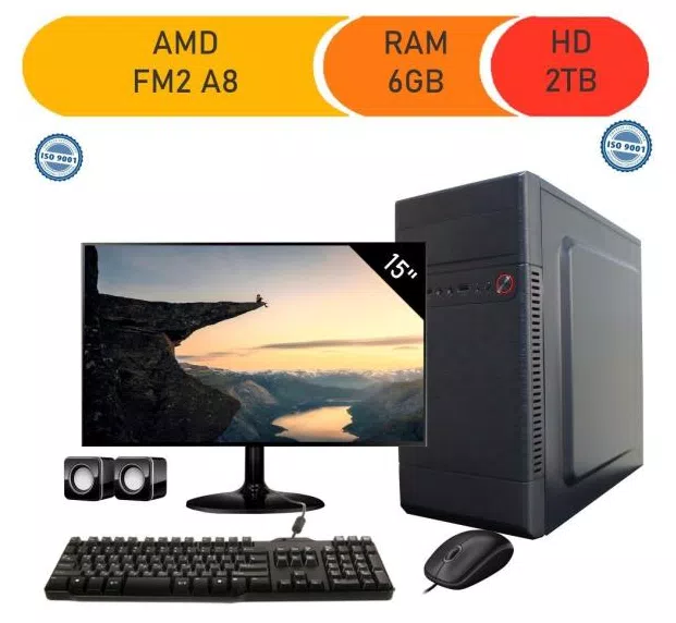 Computador Corporate Processador Amd Fm2 A8 6gb de Ram Hd 2 Tb Kit Multimídia Monitor 15 Dvdrw