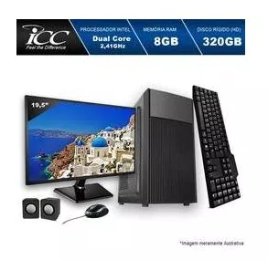 Desktop ICC IV1880K3M19 Intel Dual Core 2.41ghz 8GB HD 320GB Kit Multimídia Monitor LED 19,5" USB 3.0 HDMI FULLHD