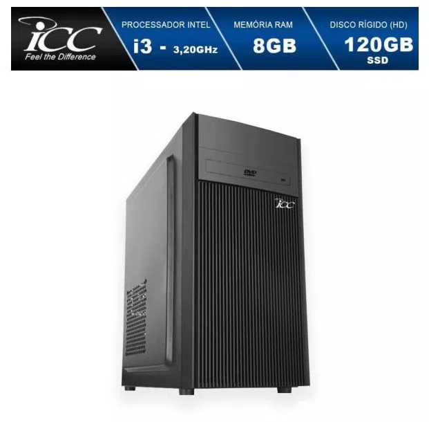 Computador Desktop ICC IV2386D Intel Core I3 3.20 ghz 8GB HD 120GB SSD DVDRW HDMI FULL HD