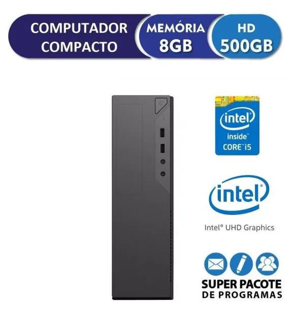 Computador Desktop Compacto EasyPC Intel Core i5 8GB HD 500GB com saída HDMI Full HD