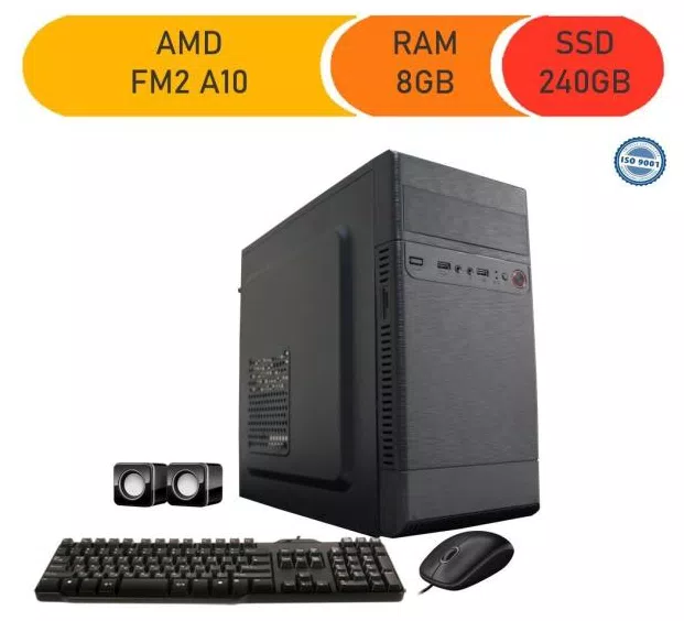 Computador Corporate Processador Amd Fm2 A10 8gb de Ram Ssd 240 Gb Kit Multimídia Windows 10 Dvdrw