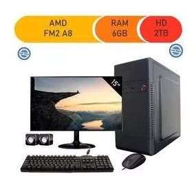 Computador Corporate Processador Amd Fm2 A8 6gb de Ram Hd 2 Tb Kit Multimídia Monitor 15 Windows 10