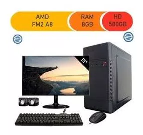 Computador Corporate Processador Amd Fm2 A8 8gb de Ram Hd 500gb Kit Multimídia Monitor 15 Windows 10