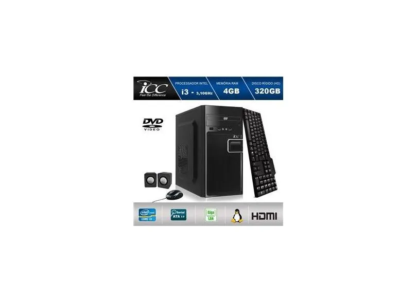 Computador Desktop ICC IV2340C3 Intel Core I3 3.20 ghz 4GB HD 320GB DVDRW, teclado, mouse, cx de som HDMI FULLHD