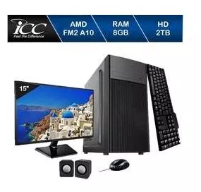 Computador Icc Processador Amd Fm2 A10 8gb de Ram Hd 2 Tb Kit Multimídia Monitor 15