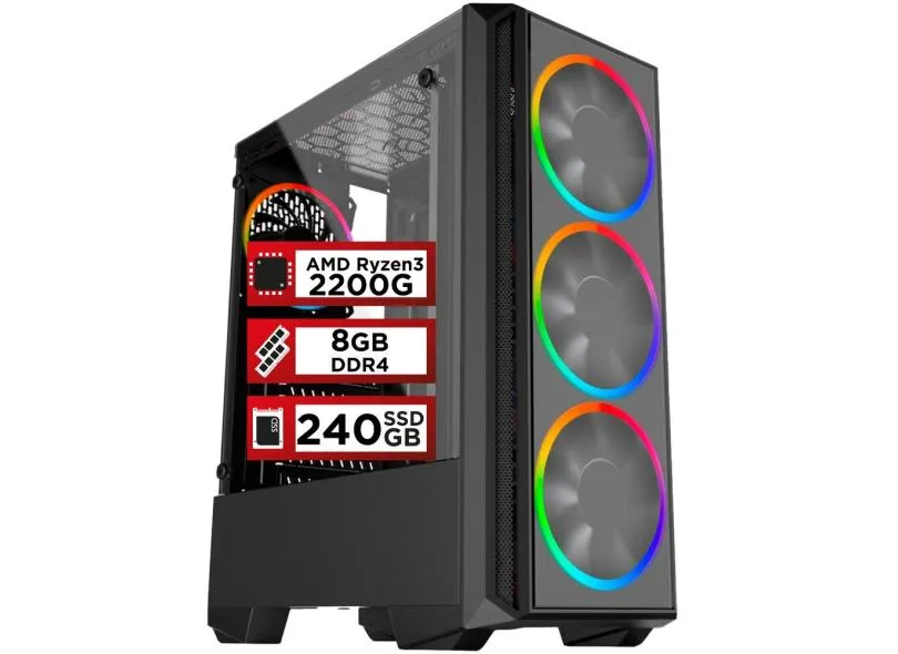 PC Gamer PlayNow AMD Ryzen 3 2200G 8GB DDR4 2666MHZ (Placa de vídeo Radeon VEGA 8) SSD 240GB 500W Skill