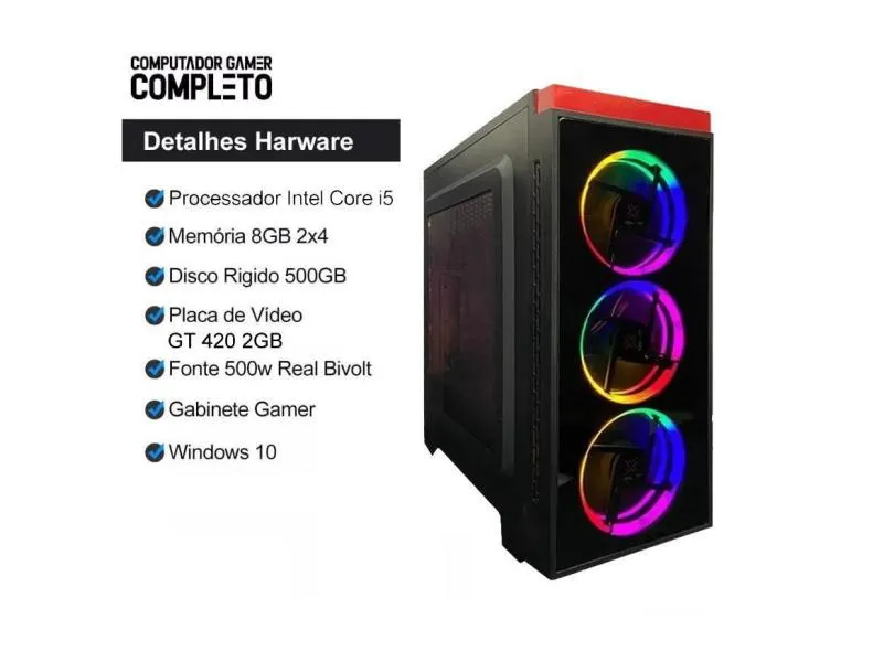 Pc Gamer Completo I5 8Gb Hd 500 Placa De Video Monitor Hdmi