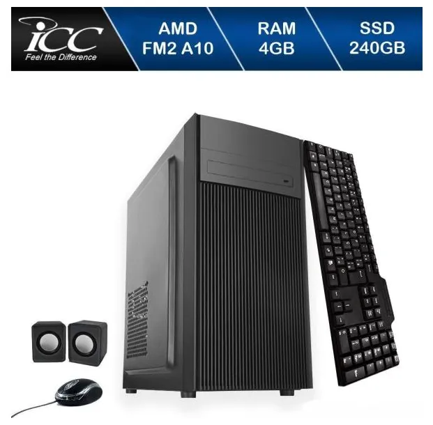 Computador Icc Processador Amd Fm2 A10 4gb de Ram Ssd 240 Gb Kit Multimídia Dvdrw