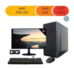 Computador Corporate Processador Amd Fm2 A10 6gb de Ram Ssd 240 Gb Kit Multimídia Monitor 15