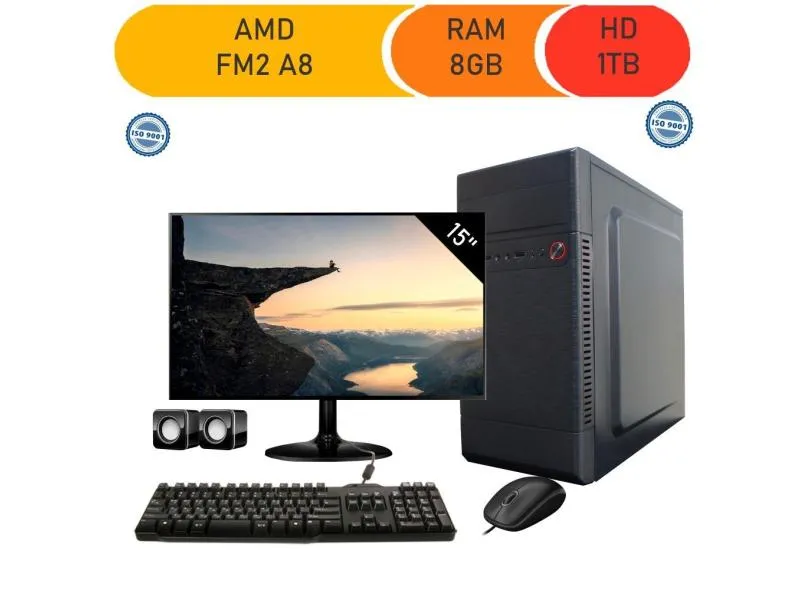 Computador Corporate Processador Amd Fm2 A8 8gb de Ram Hd 1 Tb Kit Multimídia Monitor 15 Dvdrw