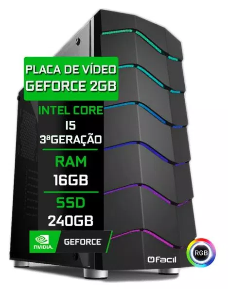 Computador Gamer Fácil Intel Core i5 3470s (Terceira Geração) 16GB Placa de Vídeo Geforce GT 730 2GB SSD 240GB