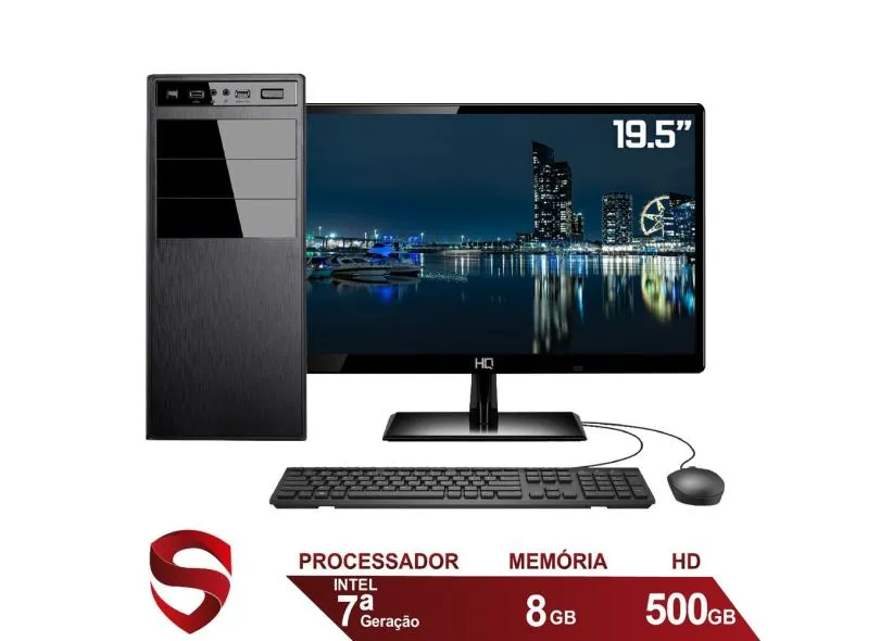 Computador Completo Intel 7ª Geração 8GB HD 500GB (Placa de vídeo Intel UHD 610) Monitor 19.5" LED HDMI Skill Pro