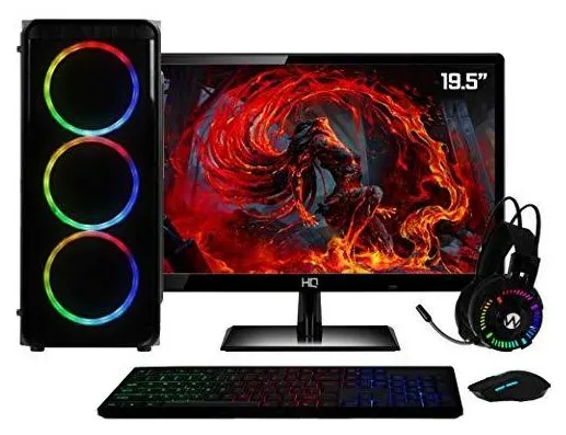 PC Gamer Completo AMD 6-Core CPU 3.8Ghz 8GB (Placa de vídeo Radeon R5 2GB) SSD 240GB Kit Gamer Skill Monitor HDMI LED 19.5