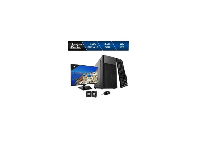 Computador Icc Processador Amd Fm2 A10 6gb de Ram Hd 1 Tb Kit Multimídia Monitor 19