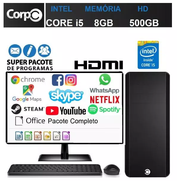 Computador Desktop Completo Com Monitor Led Hdmi Intel Core I5 8Gb Hd 500Gb Mouse E Teclado Corpc Cpfs-I505 Fullset