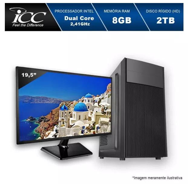 Computador Desktop ICC IV1883SM19 Intel Dual Core 2.41ghz 8GB HD 2TB USB 3.0 HDMI FULL HD Monitor LED 19,5"