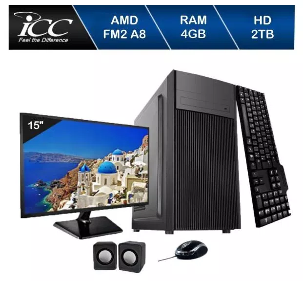 Computador Icc Processador Amd Fm2 A8 4gb de Ram Hd 2 Tb Kit Multimídia Monitor 15