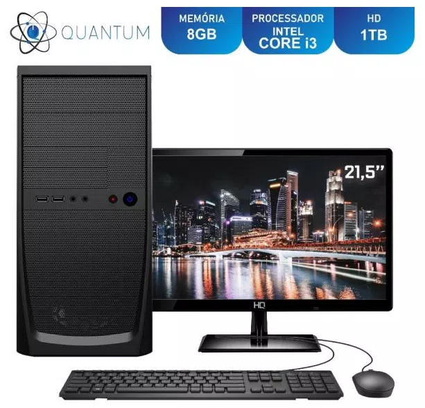 Computador Completo Home and Business Intel Core i3 RAM 8GB HD 1TB Monitor 21.5" Full HD LED Quantum