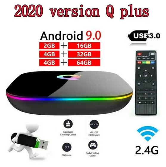 Vontar-tv box, android 9.0, 4gb, ram 32gb e 64gb, processador quad core, entrada usb 3.0 2.4g e wifi