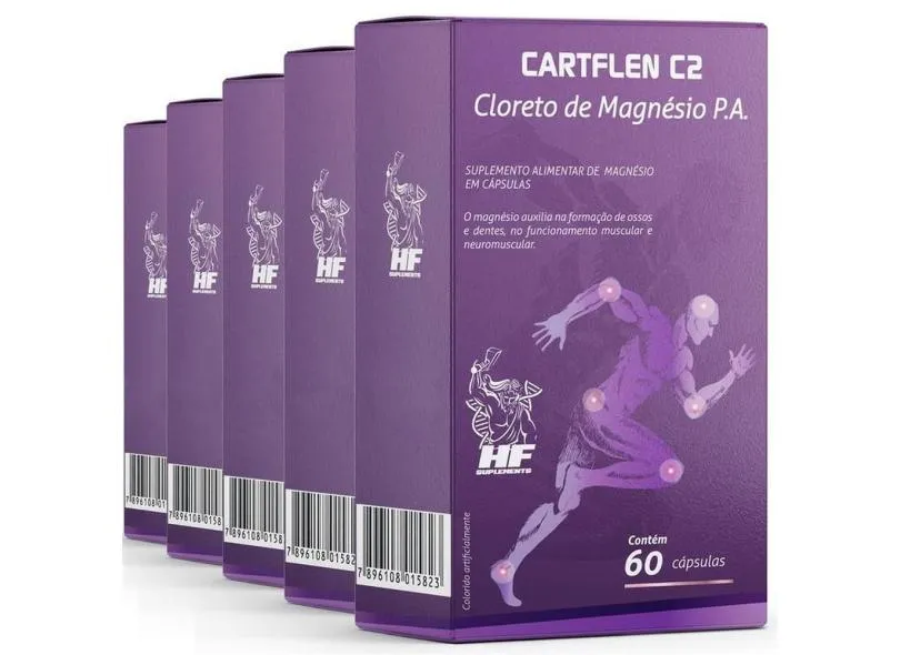 Kit 5 Cloreto  Magnesio Pa 60 Capsulas Para Artrite Artrose