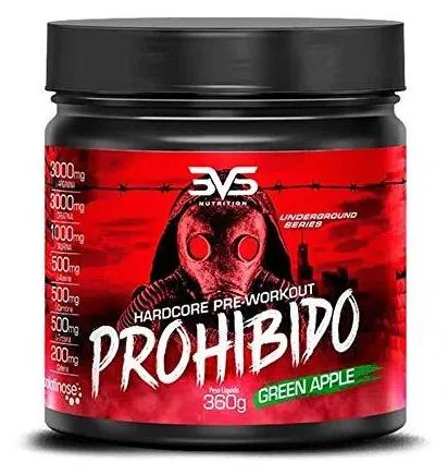 Prohibido Hardcore Pré-Workout (360G) - Sabor Maçã Verde, 3Vs