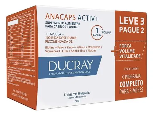 Suplemento Alimentar para Cabelos e Unhas Anacaps Activ+ com 90 cápsulas Ducray 90 Cápsulas