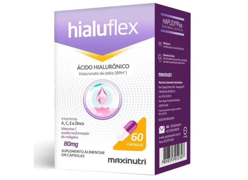 Hialuflex Ácido Hialurônico BPM 80mg 60 cápsulas - MaxiNutri 