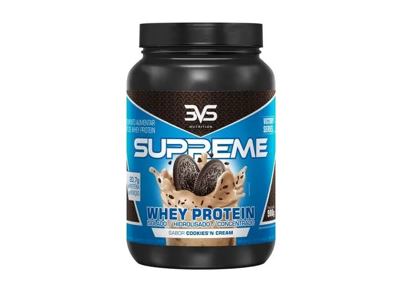 Whey Supreme 3W 900g - 3VS Nutrition - Sabor Cookies'n Cream - Rápida absorção, ganho e manutenção de massa muscular. Is