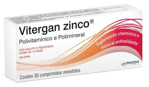 Vitergan Zinco 15mg com 30 comprimidos Revestidos Marjan 30 Comprimidos Revestidos