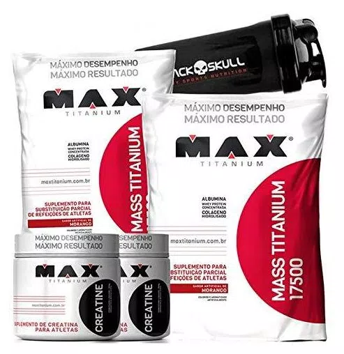 Combo Kit de Suplementos 2x Hipercalórico Massa + 2x Creatina Max Titanium – Chocolate