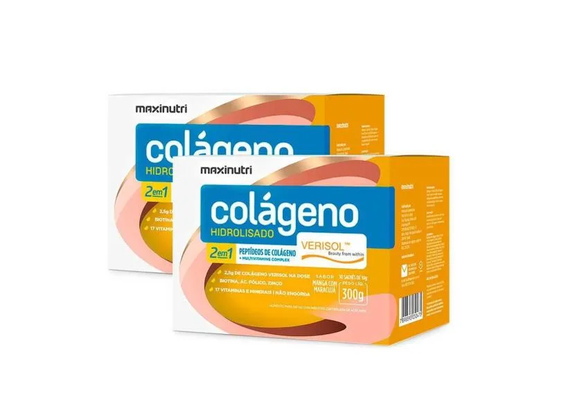 Kit 02 Colágeno Verisol Saches Manga Com Maracujá Maxinutri