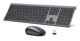 IClever DK03 Teclado e Mouse Bluetooth, Modo Duplo Recarregável (Bluetooth 5.1 + 2.4G) Teclado sem fio e Mouse Cambo, Teclado Multi-Dispositivo Ultra-Slim para Mac, iPad, Apple, Android, Windows