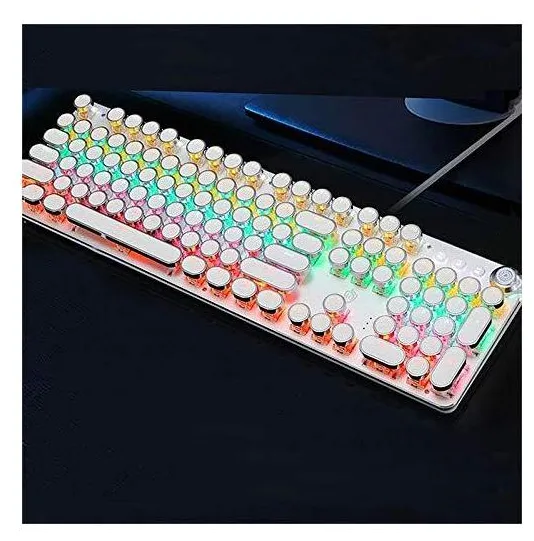 TYESHA Botão de chapeamento de teclado mecânico punk retro LED para jogos Teclado para notebook