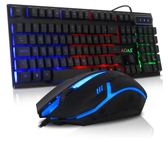 Kit Teclado Gamer Mouse Abnt2 Semi Mecânico Luminoso LED Rgb 2400dpi Laser Usb Óptico Pc Tv Ps4 M800 () Luuk Young