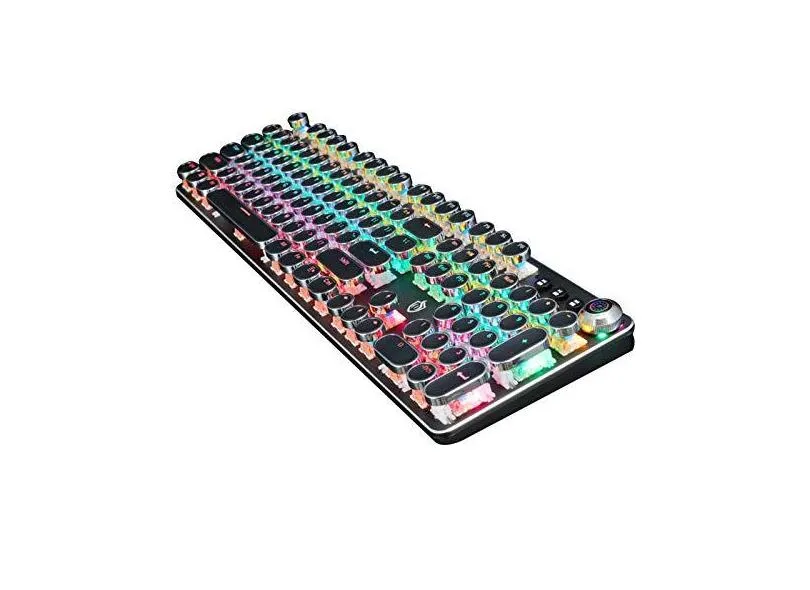 Teclado mecânico PC retro, teclado luminoso punk de 104 teclas, com fio USB, 36 efeitos de iluminação, teclado mecânico rotativo para desktop, computador, PC Yongqin