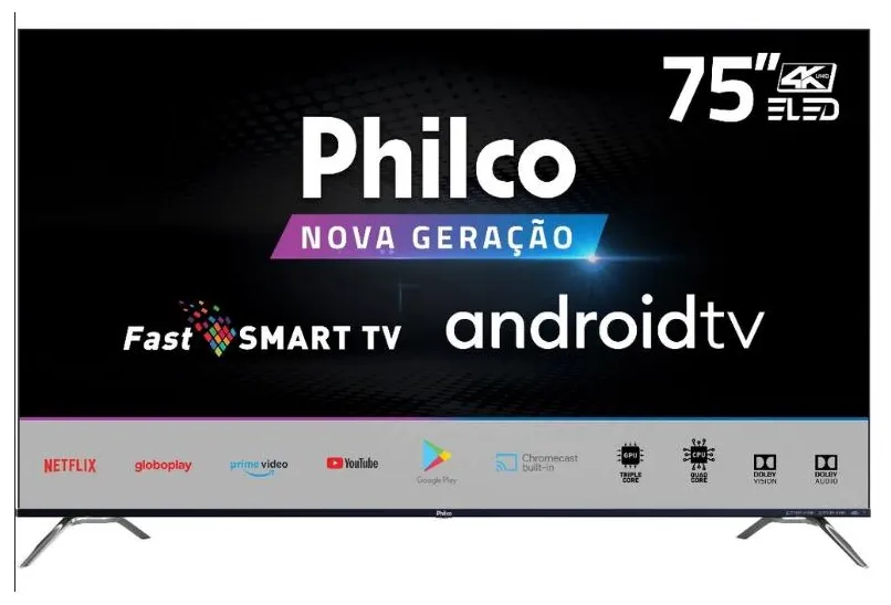 Smart TV LED 75" Philco 4K HDR PTV75K90AGIB 4 HDMI