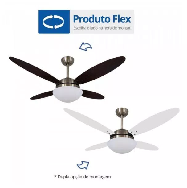 Ventilador De Teto Vidro Fechado 4 Pás Lanai Flex Volare  Bronze//Marrom