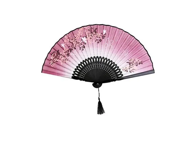 Wakauto Ventilador de mão estilo chinês, ventilador de mão de bambu, ventilador dobrável para mulheres, flor de borboleta, ventilador de mão com borla, acessórios decorativos para casa