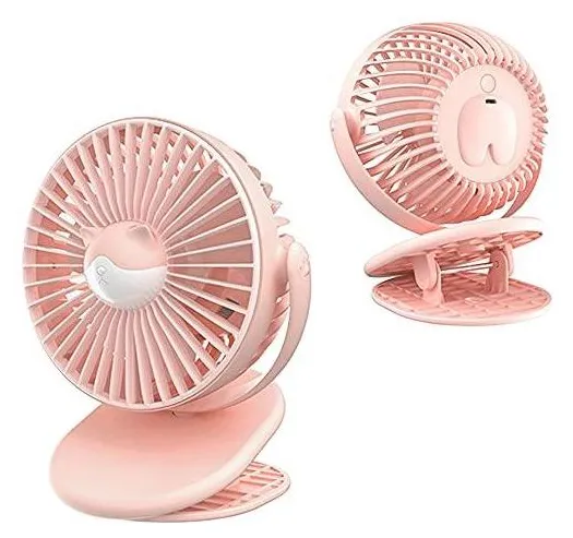 Eastdall Mini ventilador recargable USB Ventilador de sobremesa y clip de 3 velocidades Ventilador de mano de rotación de 360 grados con luz nocturna para oficina en casa Ventilador silencioso Ventila